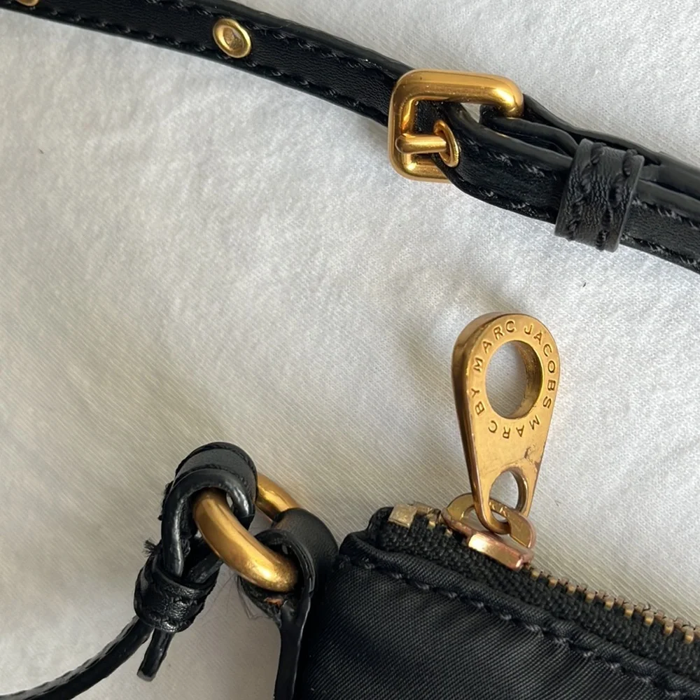 Marc by Marc Jacobs black nylon crossbody bag with gold toned hardware